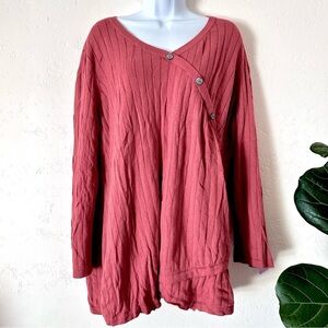 SOFT SURROUNDINGS Women Lagenlook Ribbed Tunic Tab Sleeve Sweater Coral Size 2X